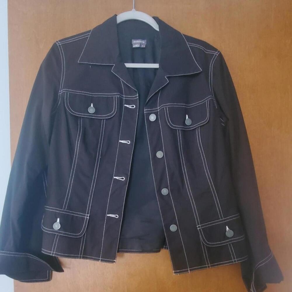 Anthracite Black Denim Lightweight Jacket Blazer w/White Stitching.  Size Small